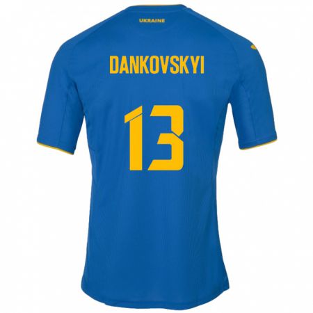 Kandiny Gyermek Ukrajna Yegor Dankovskyi #13 Kék Idegenbeli Jersey 24-26 Mez Póló Ing