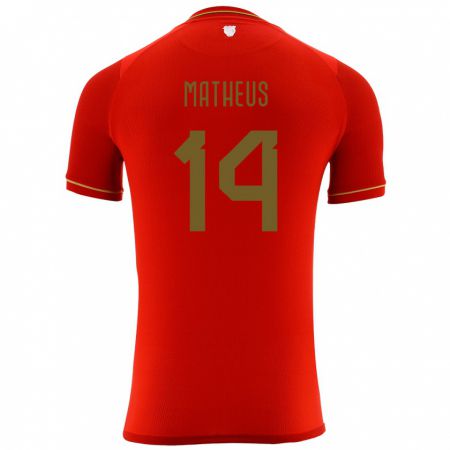 Kandiny Gyermek Bolívia Robson Matheus #14 Piros Idegenbeli Jersey 24-26 Mez Póló Ing