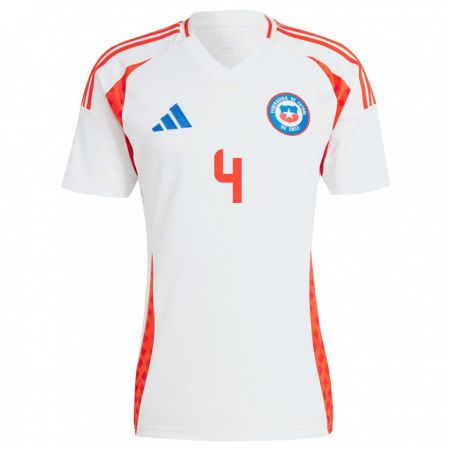 Kandiny Gyermek Chile Lucas Velásquez #4 Fehér Idegenbeli Jersey 24-26 Mez Póló Ing