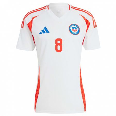 Kandiny Gyermek Chile Darío Osorio #8 Fehér Idegenbeli Jersey 24-26 Mez Póló Ing