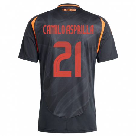 Kandiny Gyermek Kolumbia Juan Camilo Asprilla #21 Fekete Idegenbeli Jersey 24-26 Mez Póló Ing