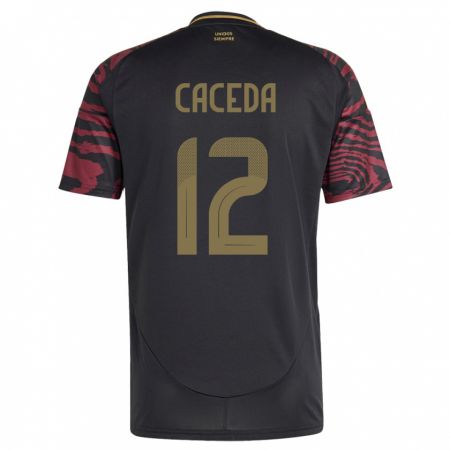 Kandiny Gyermek Peru Carlos Cáceda #12 Fekete Idegenbeli Jersey 24-26 Mez Póló Ing