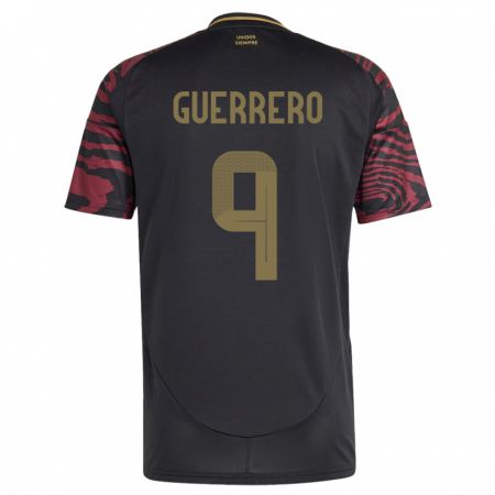 Kandiny Gyermek Peru Paolo Guerrero #9 Fekete Idegenbeli Jersey 24-26 Mez Póló Ing