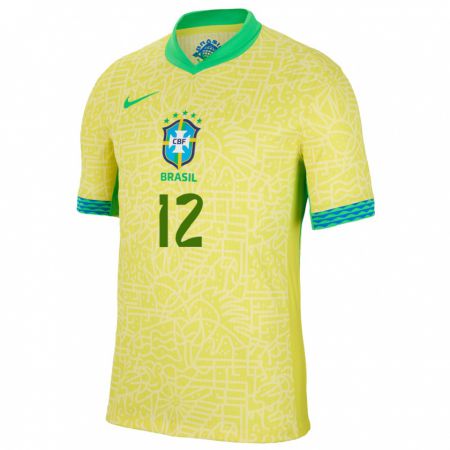 Kandiny Férfi Brazília Leticia #12 Sárga Hazai Jersey 24-26 Mez Póló Ing