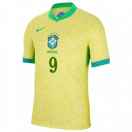 Kandiny Férfi Brazília Micaelly #9 Sárga Hazai Jersey 24-26 Mez Póló Ing