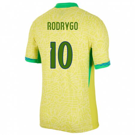 Kandiny Férfi Brazília Rodrygo #10 Sárga Hazai Jersey 24-26 Mez Póló Ing