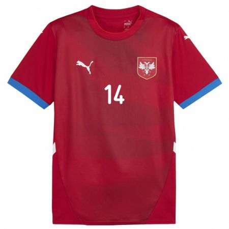 Kandiny Férfi Szerbia Vladimir Miletic #14 Piros Hazai Jersey 24-26 Mez Póló Ing