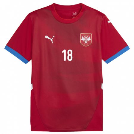 Kandiny Férfi Szerbia Dusan Vlahovic #18 Piros Hazai Jersey 24-26 Mez Póló Ing