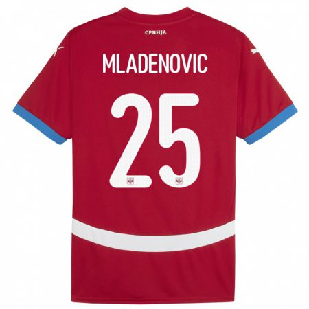 Kandiny Férfi Szerbia Filip Mladenovic #25 Piros Hazai Jersey 24-26 Mez Póló Ing