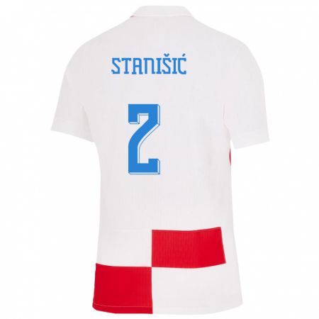 Kandiny Férfi Horvátország Josip Stanisic #2 Fehér Piros Hazai Jersey 24-26 Mez Póló Ing
