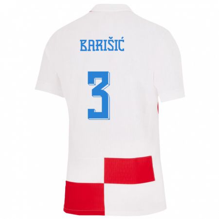 Kandiny Férfi Horvátország Borna Barisic #3 Fehér Piros Hazai Jersey 24-26 Mez Póló Ing