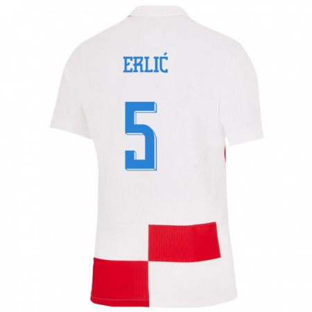 Kandiny Férfi Horvátország Martin Erlic #5 Fehér Piros Hazai Jersey 24-26 Mez Póló Ing