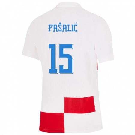 Kandiny Férfi Horvátország Mario Pasalic #15 Fehér Piros Hazai Jersey 24-26 Mez Póló Ing