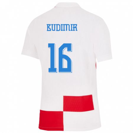 Kandiny Férfi Horvátország Ante Budimir #16 Fehér Piros Hazai Jersey 24-26 Mez Póló Ing