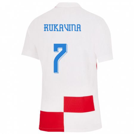 Kandiny Férfi Horvátország Gabriel Rukavina #7 Fehér Piros Hazai Jersey 24-26 Mez Póló Ing