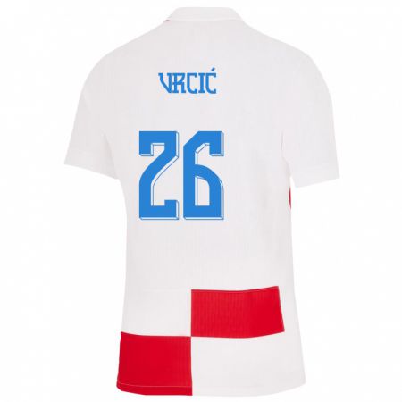 Kandiny Férfi Horvátország Jere Vrcic #26 Fehér Piros Hazai Jersey 24-26 Mez Póló Ing