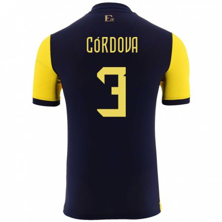 Kandiny Férfi Ecuador Luis Cordova #3 Sárga Hazai Jersey 24-26 Mez Póló Ing