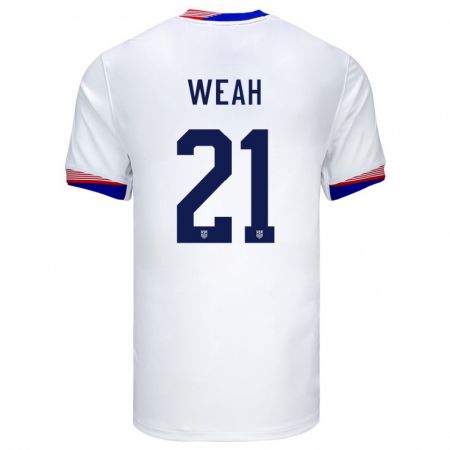 Kandiny Férfi Egyesült Államok Timothy Weah #21 Fehér Hazai Jersey 24-26 Mez Póló Ing