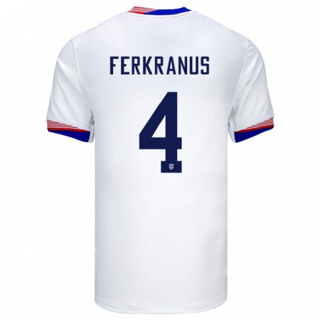 Kandiny Férfi Egyesült Államok Marcus Ferkranus #4 Fehér Hazai Jersey 24-26 Mez Póló Ing