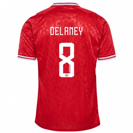 Kandiny Férfi Dánia Thomas Delaney #8 Piros Hazai Jersey 24-26 Mez Póló Ing