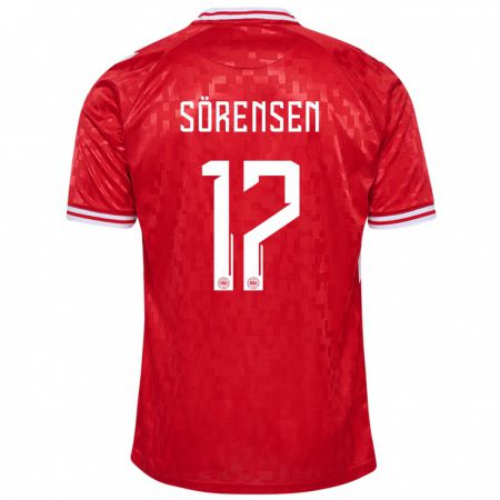 Kandiny Férfi Dánia Oliver Sörensen #17 Piros Hazai Jersey 24-26 Mez Póló Ing