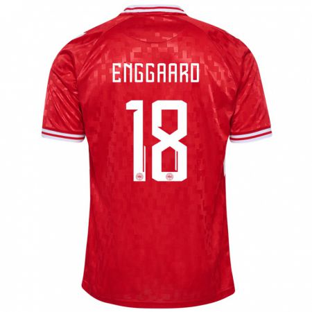 Kandiny Férfi Dánia Mads Enggaard #18 Piros Hazai Jersey 24-26 Mez Póló Ing