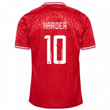 Kandiny Férfi Dánia Pernille Harder #10 Piros Hazai Jersey 24-26 Mez Póló Ing