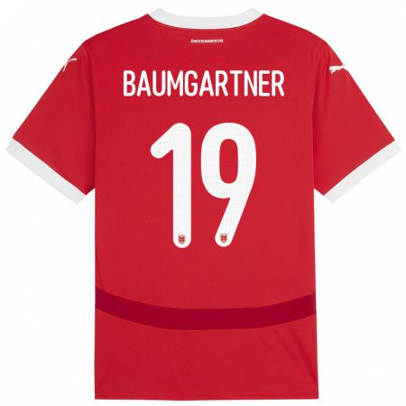 Kandiny Férfi Ausztria Christoph Baumgartner #19 Piros Hazai Jersey 24-26 Mez Póló Ing
