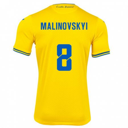 Kandiny Férfi Ukrajna Ruslan Malinovskyi #8 Sárga Hazai Jersey 24-26 Mez Póló Ing