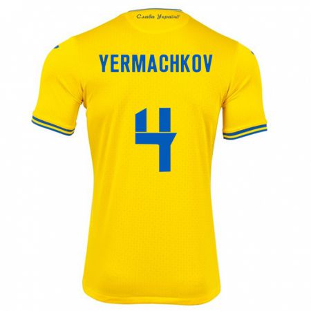 Kandiny Férfi Ukrajna Ivan Yermachkov #4 Sárga Hazai Jersey 24-26 Mez Póló Ing