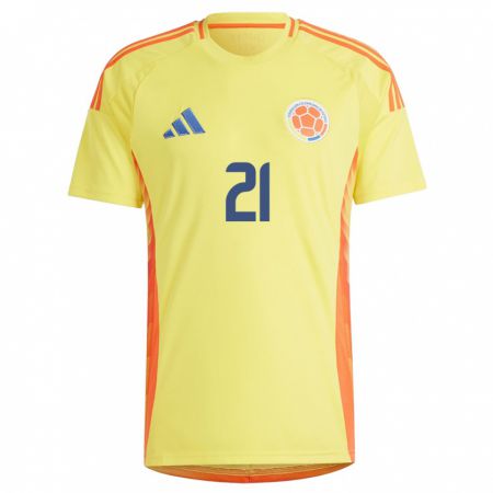 Kandiny Férfi Kolumbia Juan Camilo Asprilla #21 Sárga Hazai Jersey 24-26 Mez Póló Ing