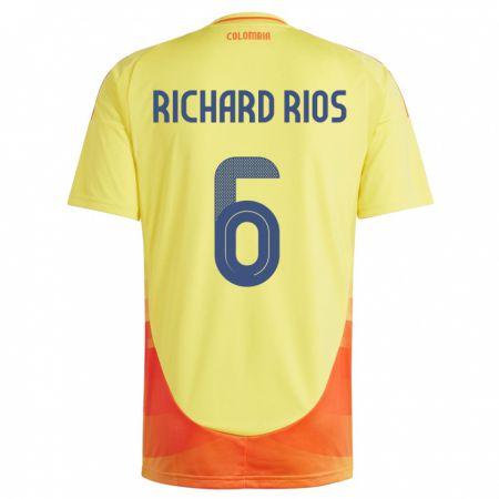 Kandiny Férfi Kolumbia Richard Ríos #6 Sárga Hazai Jersey 24-26 Mez Póló Ing