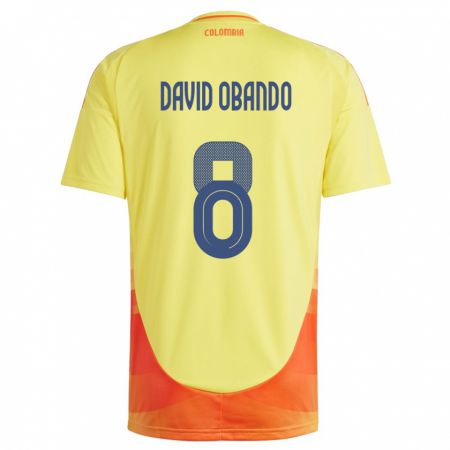 Kandiny Férfi Kolumbia Juan David Obando #8 Sárga Hazai Jersey 24-26 Mez Póló Ing