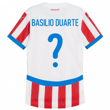 Kandiny Férfi Paraguay Basilio Duarte #0 Fehér Piros Hazai Jersey 24-26 Mez Póló Ing