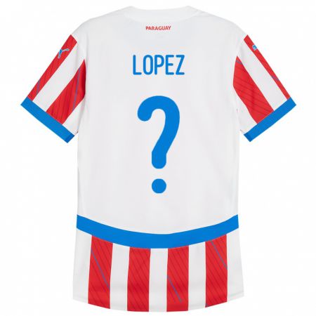 Kandiny Férfi Paraguay Rodrigo López #0 Fehér Piros Hazai Jersey 24-26 Mez Póló Ing