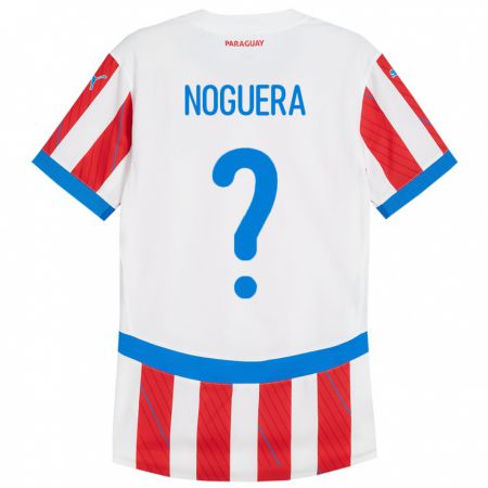 Kandiny Férfi Paraguay Junior Noguera #0 Fehér Piros Hazai Jersey 24-26 Mez Póló Ing