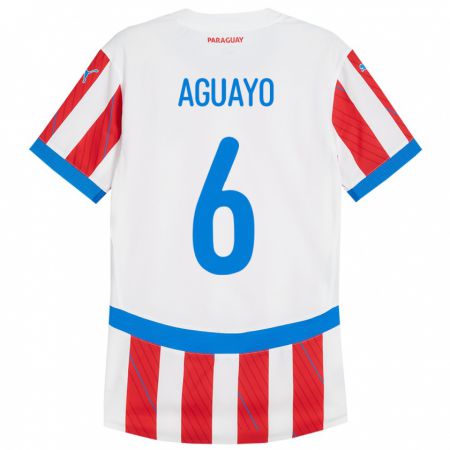 Kandiny Férfi Paraguay Ángel Aguayo #6 Fehér Piros Hazai Jersey 24-26 Mez Póló Ing