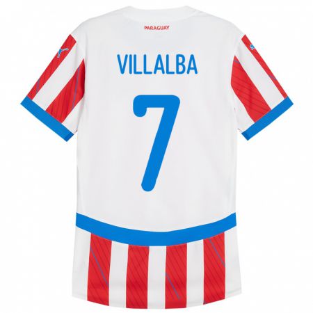 Kandiny Férfi Paraguay Rodrigo Villalba #7 Fehér Piros Hazai Jersey 24-26 Mez Póló Ing