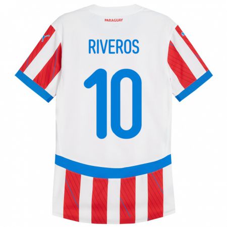 Kandiny Férfi Paraguay Paulo Riveros #10 Fehér Piros Hazai Jersey 24-26 Mez Póló Ing