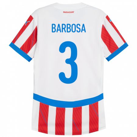 Kandiny Férfi Paraguay Camila Barbosa #3 Fehér Piros Hazai Jersey 24-26 Mez Póló Ing
