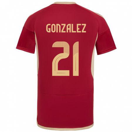 Kandiny Férfi Venezuela Alexander González #21 Burgundia Hazai Jersey 24-26 Mez Póló Ing