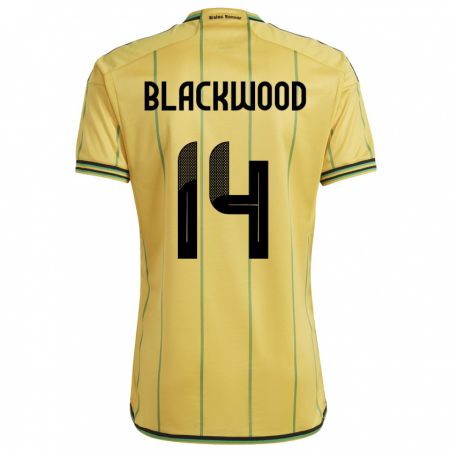 Kandiny Férfi Jamaica Deneisha Blackwood #14 Sárga Hazai Jersey 24-26 Mez Póló Ing