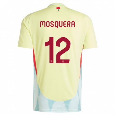 Kandiny Férfi Spanyolország Cristian Mosquera #12 Sárga Idegenbeli Jersey 24-26 Mez Póló Ing