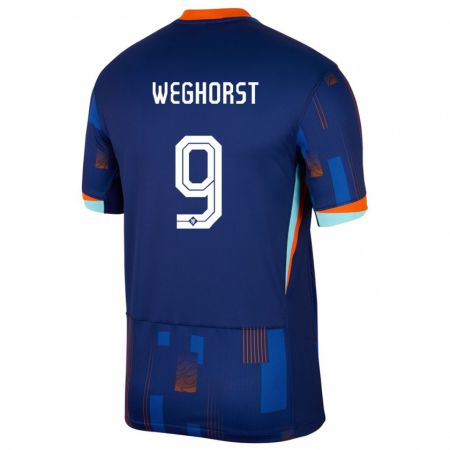 Kandiny Férfi Hollandia Wout Weghorst #9 Kék Idegenbeli Jersey 24-26 Mez Póló Ing