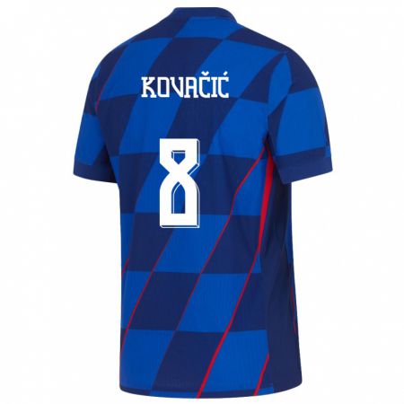Kandiny Férfi Horvátország Mateo Kovacic #8 Kék Idegenbeli Jersey 24-26 Mez Póló Ing