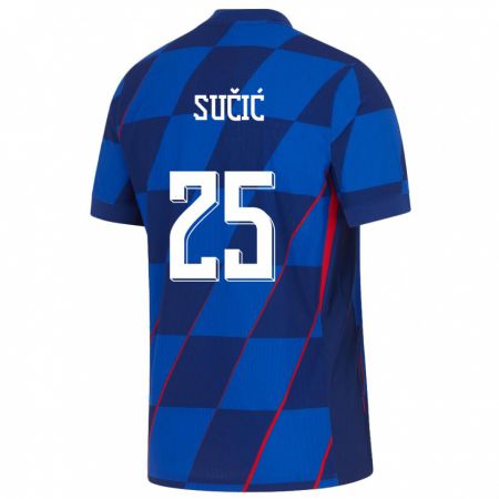 Kandiny Férfi Horvátország Luka Sucic #25 Kék Idegenbeli Jersey 24-26 Mez Póló Ing