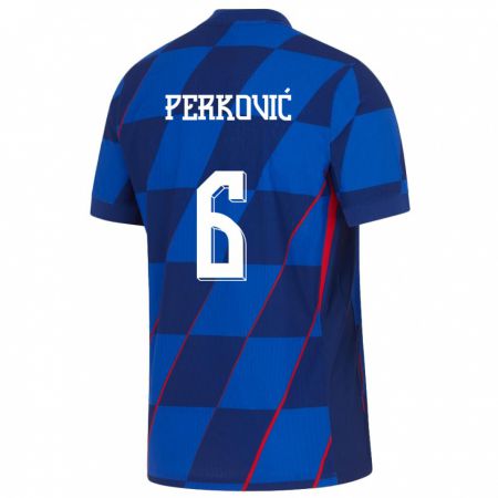 Kandiny Férfi Horvátország Mauro Perkovic #6 Kék Idegenbeli Jersey 24-26 Mez Póló Ing