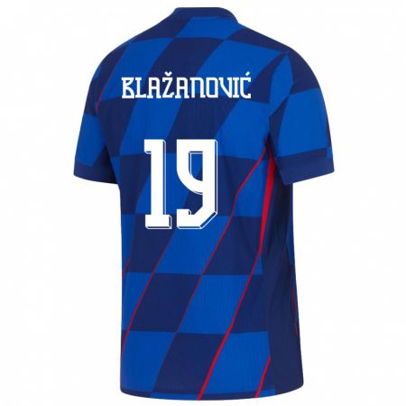 Kandiny Férfi Horvátország Antonio Blazanovic #19 Kék Idegenbeli Jersey 24-26 Mez Póló Ing
