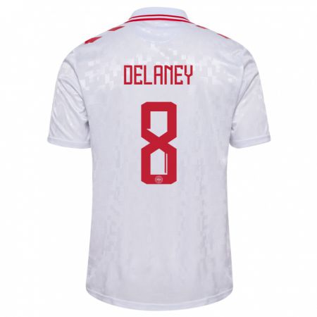Kandiny Férfi Dánia Thomas Delaney #8 Fehér Idegenbeli Jersey 24-26 Mez Póló Ing