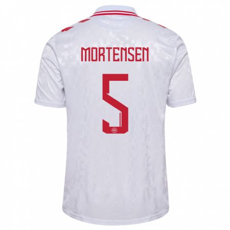 Kandiny Férfi Dánia Gustav Mortensen #5 Fehér Idegenbeli Jersey 24-26 Mez Póló Ing